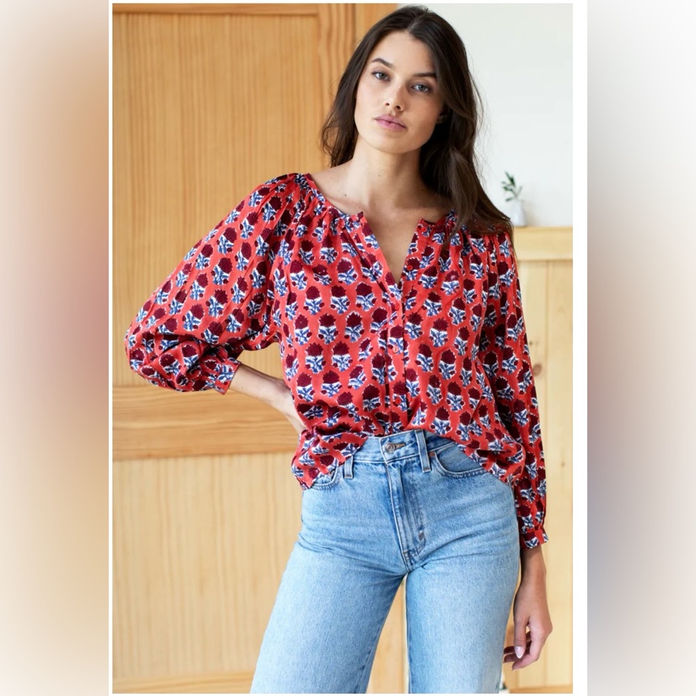 EMERSON FRY FRANCES BLOUSE - CARMEN FLOWERS SATIN Size Small